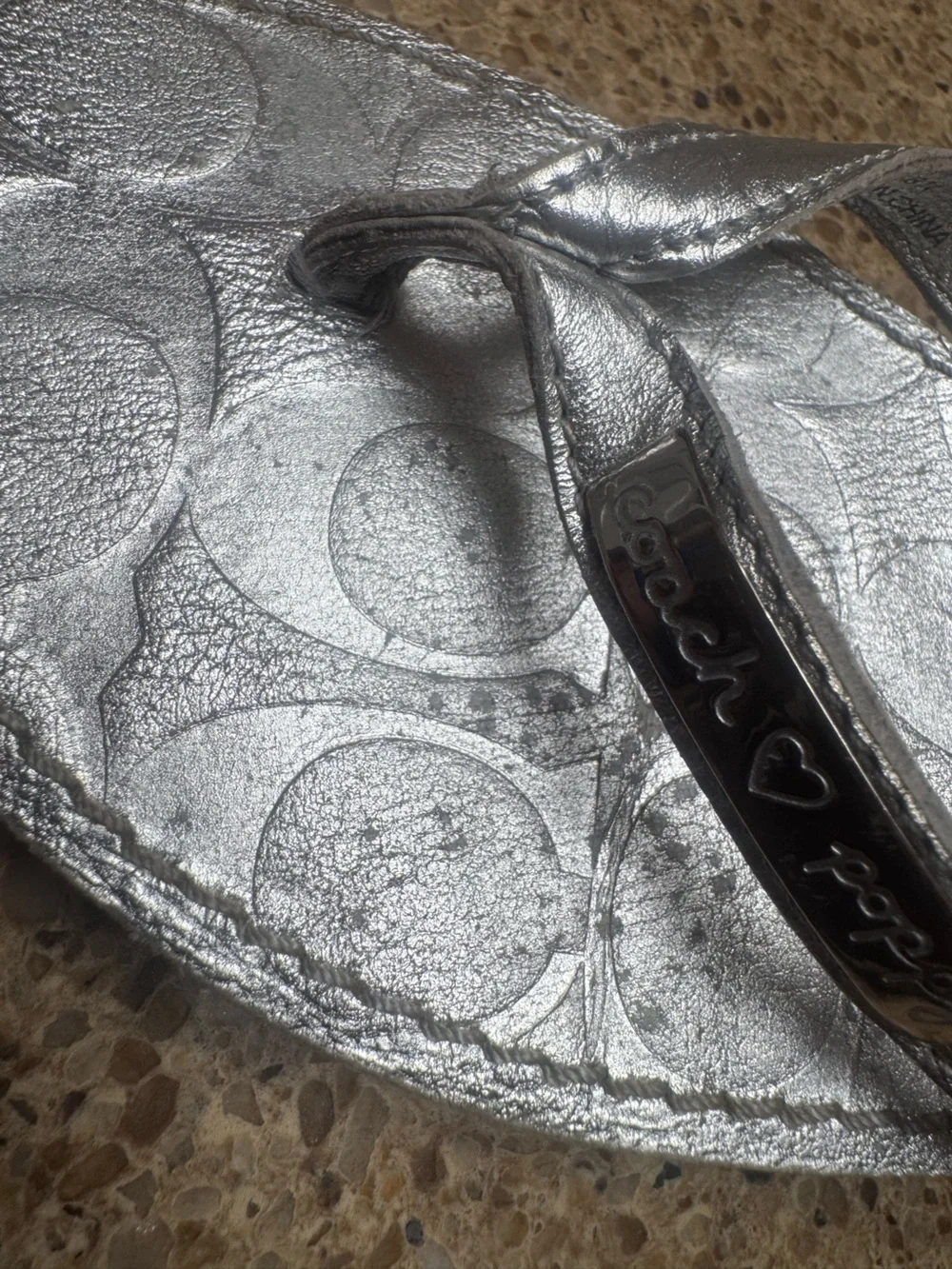Coach Poppy Silver Women's Flip Flop Sandals - Metallic Casual Summer Slides